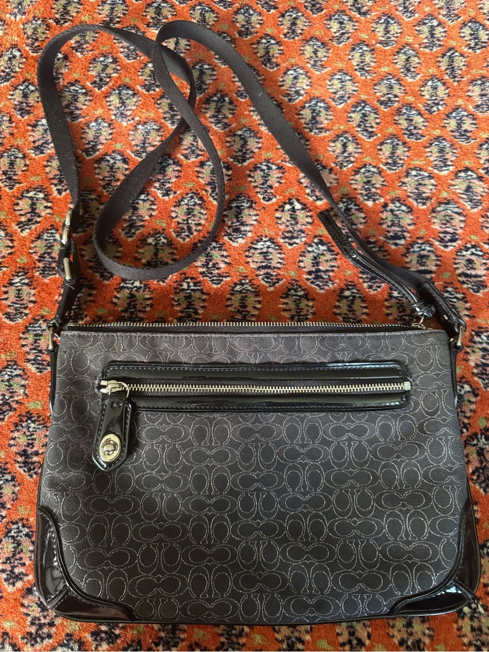 Women's Gray Crossbody Bag with Patterned Exterior